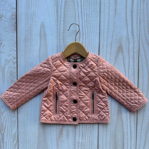Burberry Baby Girls Size 12M 80CM Quilted Full Zip Coat Jacket Pink EUC - Picture 2 of 9